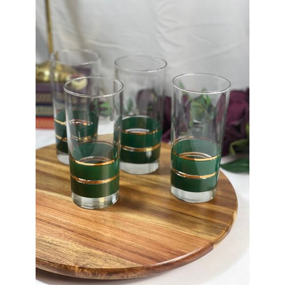 Set of 4 Vintage 80's Noritake Legacy Coventry Tumblers - Green and Gold - Picture 2 of 5